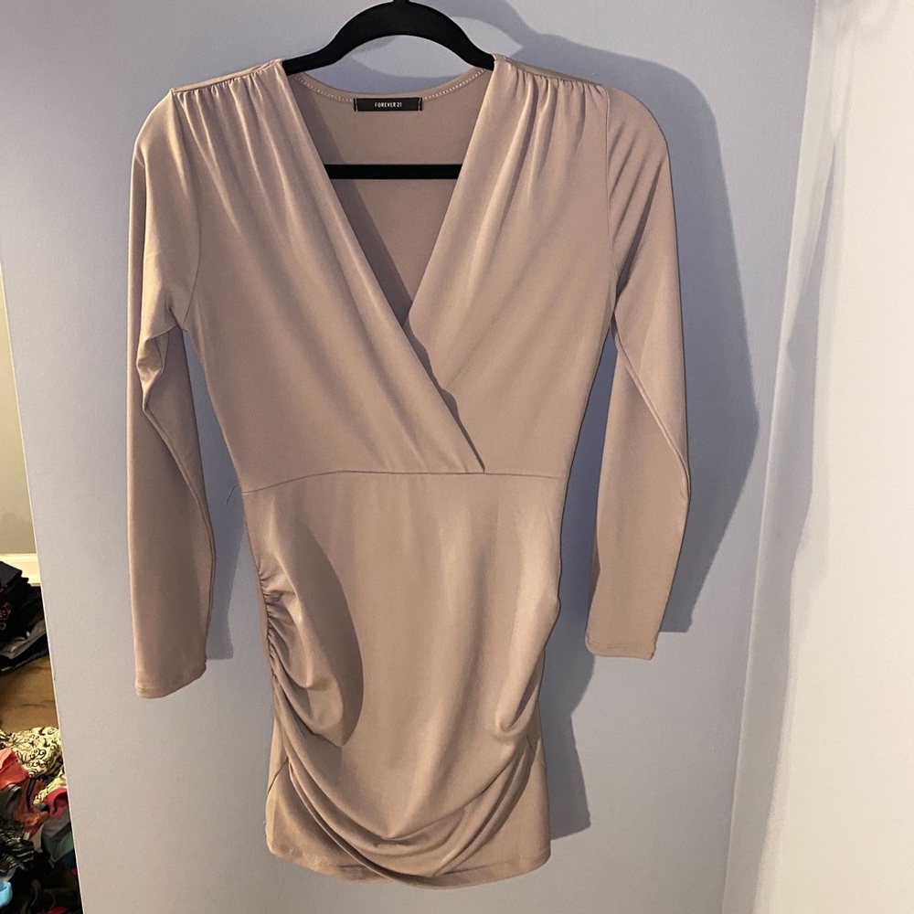 Tan hourglass mini dress. - Picture 3 of 4